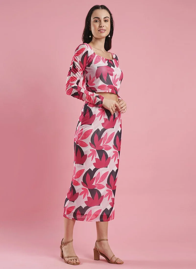 globus Globus Women Printed Square Neck Top With Skirt